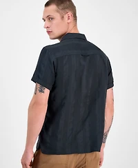 Sun + Stone Men's Ford Short Sleeve Textured Striped Button-Front Camp Shirt, Exclusively at Macy's