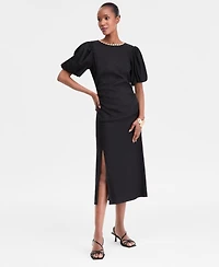 I.n.c. International Concepts Women's Linen-Blend Puff-Sleeve Dress, Exclusively at Macy's