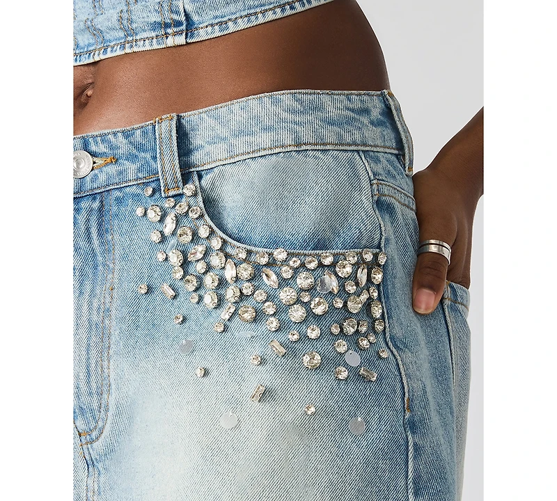 Steve Madden Women's Eras Embellished Cotton Denim Mini Skirt
