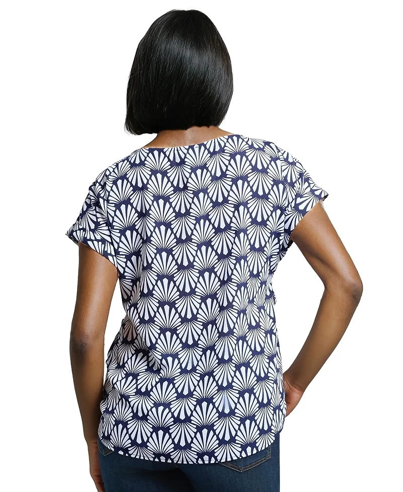 Jones New York Women's Short Sleeve Button Detail Top