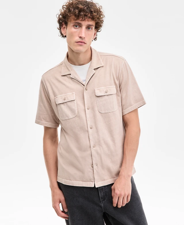 macy's men's short sleeve dress shirts Sun + Stone Men's Short Sleeve Washed Button-Front Camp Shirt, Exclusively  at Macy's