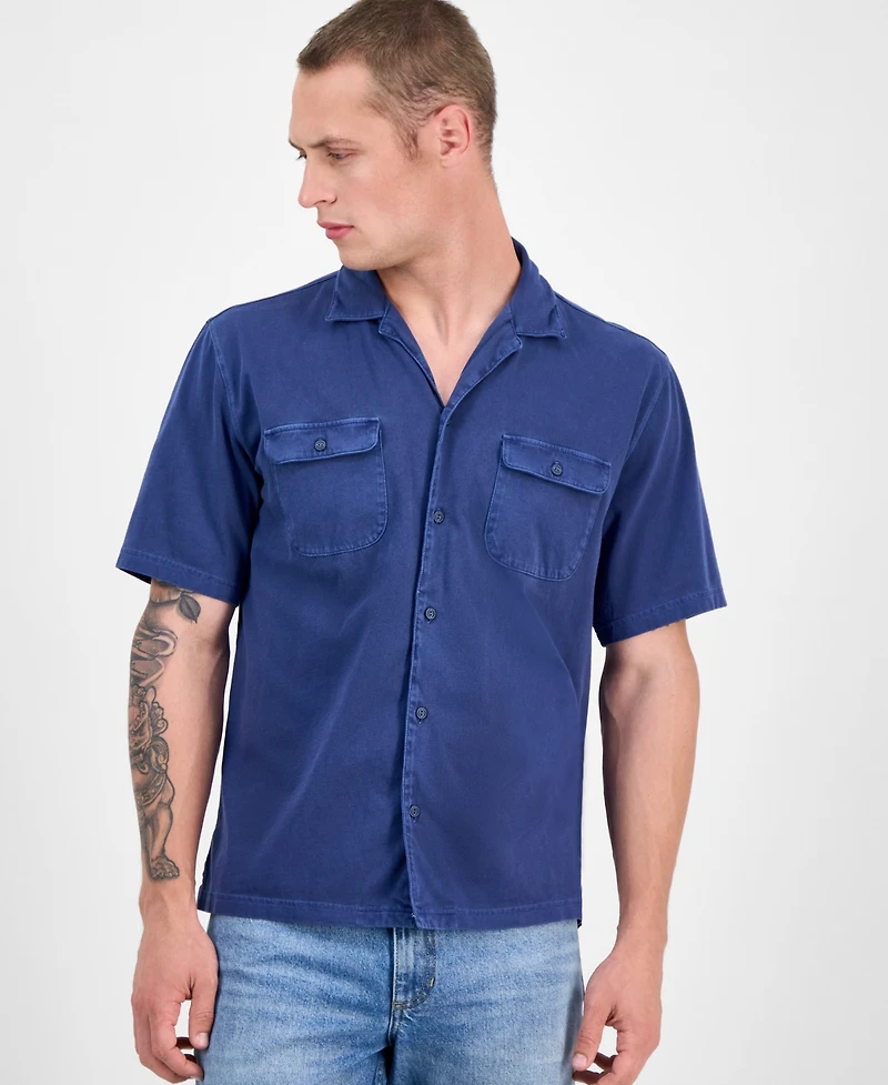 Sun + Stone Men's Short Sleeve Washed Button-Front Camp Shirt, Exclusively at Macy's