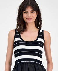 T Tahari Women's Striped-Bodice Mixed-Media Midi Dress