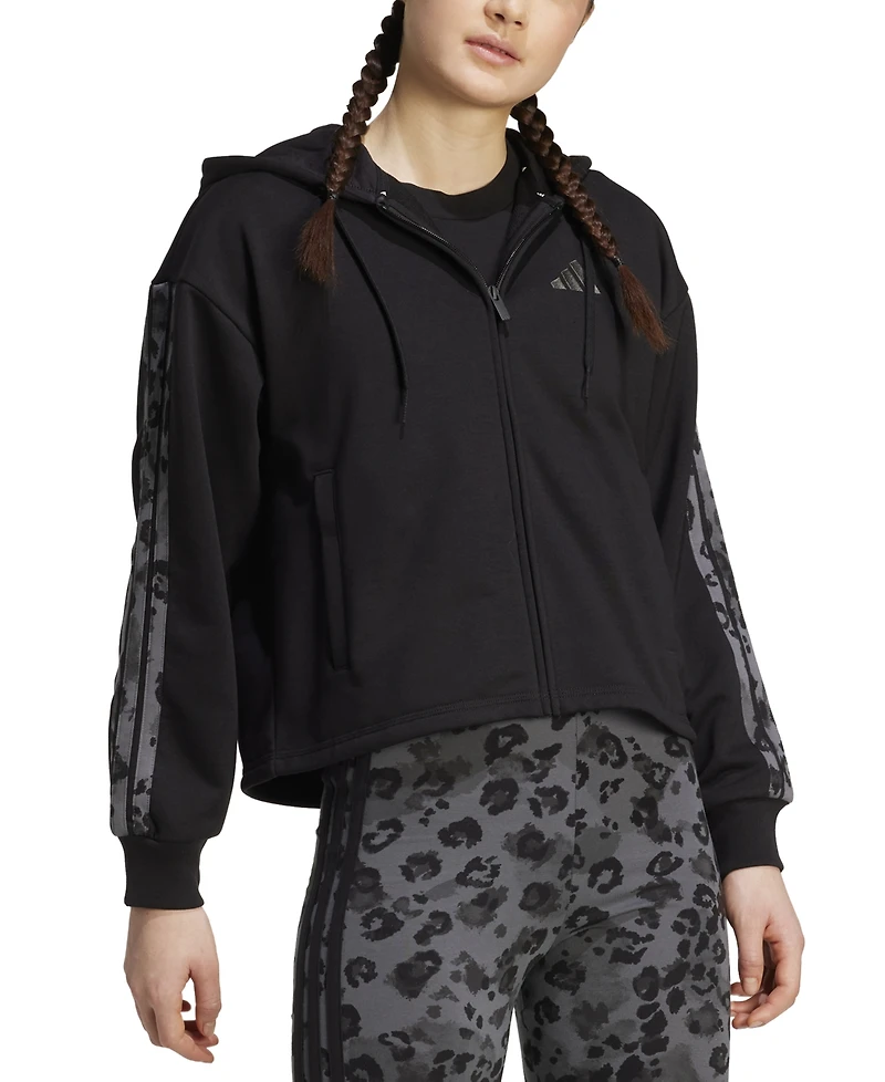 adidas Women's Animal-Print 3-Stripe French Terry Zip Hoodie