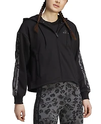 adidas Women's Animal-Print 3-Stripe French Terry Zip Hoodie