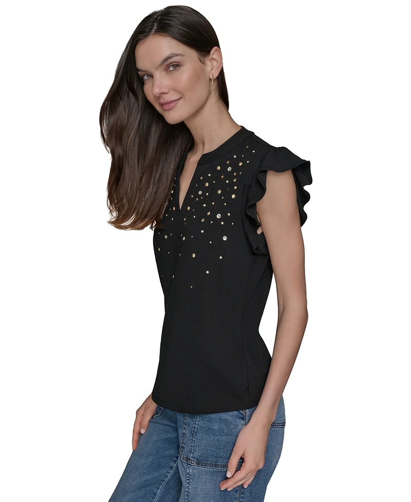 Karl Lagerfeld Paris Women's Studded Ruffle Knit Top