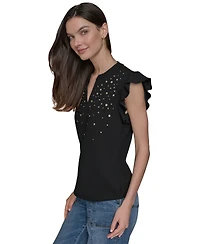 Karl Lagerfeld Paris Women's Studded Ruffle Knit Top