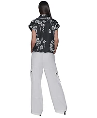 Karl Lagerfeld Paris Women's Printed Elastic-Hem Shirt