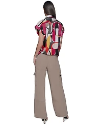 Karl Lagerfeld Paris Petite Floral-Print Drawcord-Hem Blouse