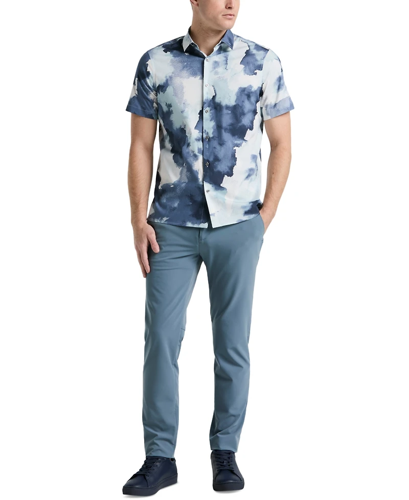 Perry Ellis Men's Short Sleeve Watercolor Print Button-Front Shirt