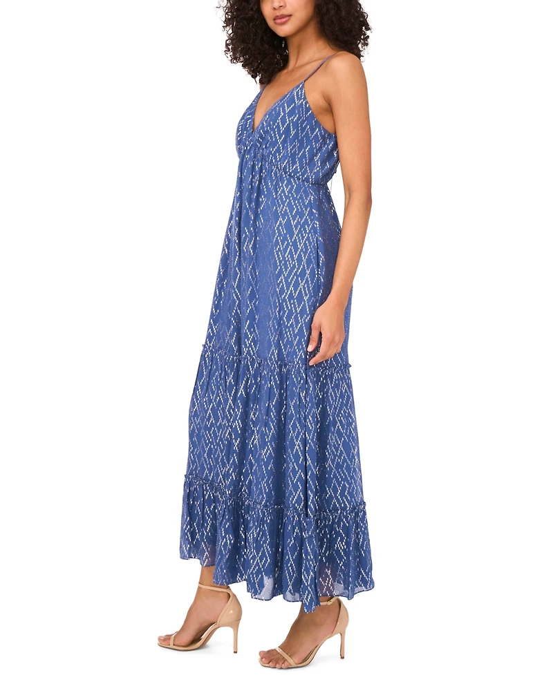 1.state Women's Sleeveless V-Neck Chiffon Maxi Dress
