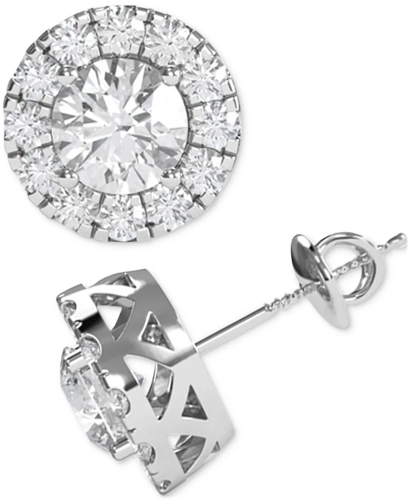 Diamond Halo Screw Back Stud Earrings (2-1/2 ct. t.w.) in 14k White Gold