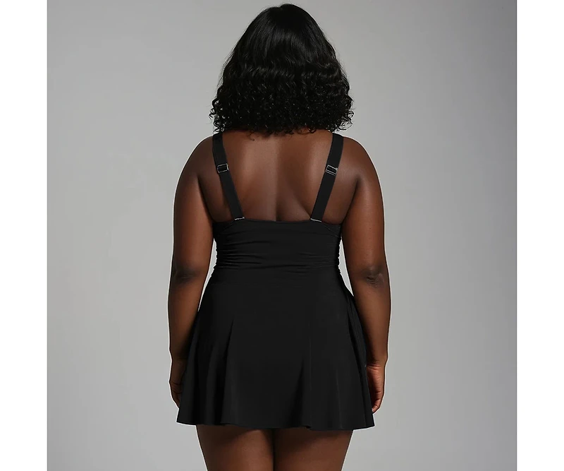 Calypsa Plus Hayley Tankini-Style Swim Dress With Adjustable Straps and Hidden Bikini Bottoms