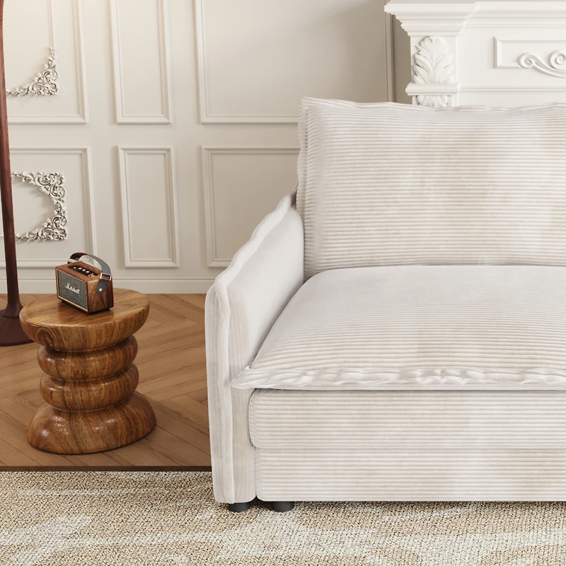 Streamdale Furniture Corduroy 3-Seater Cloud Couch with Footrests & Cushions