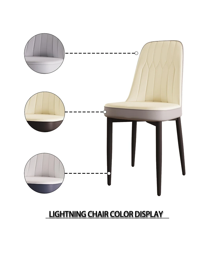 Modern Pu Leather Dining Chairs with Cushions (Set of 4), Black Metal Legs (Beige/Grey)