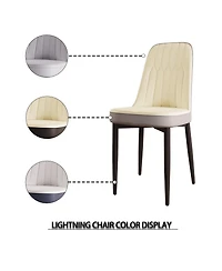 Modern Pu Leather Dining Chairs with Cushions (Set of 4), Black Metal Legs (Beige/Grey)