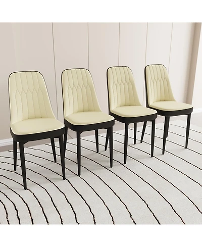 Streamdale Modern Dining Chair with Pu Leather and Black Legs, Set of 4 (Beige and Black)