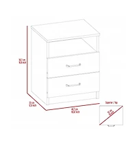 Nightstand with Open Compartment and Two Drawers for Bedroom Storage and Bedside Use