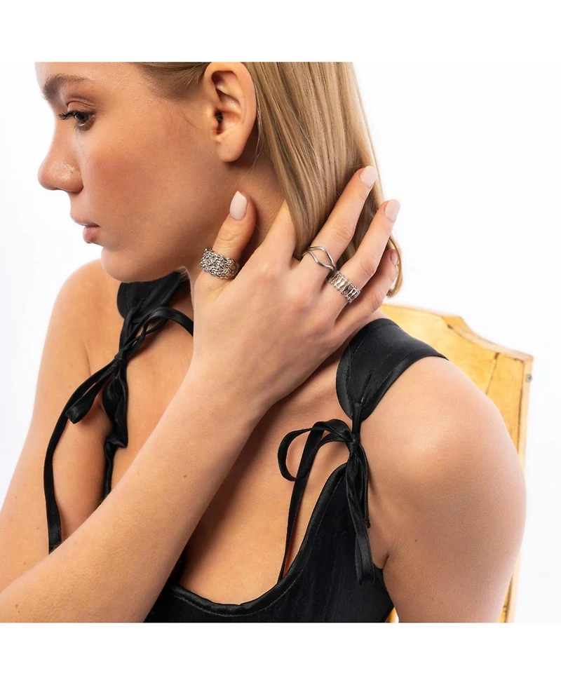 Spero London Wavy Lines Sterling Silver Wave Ring