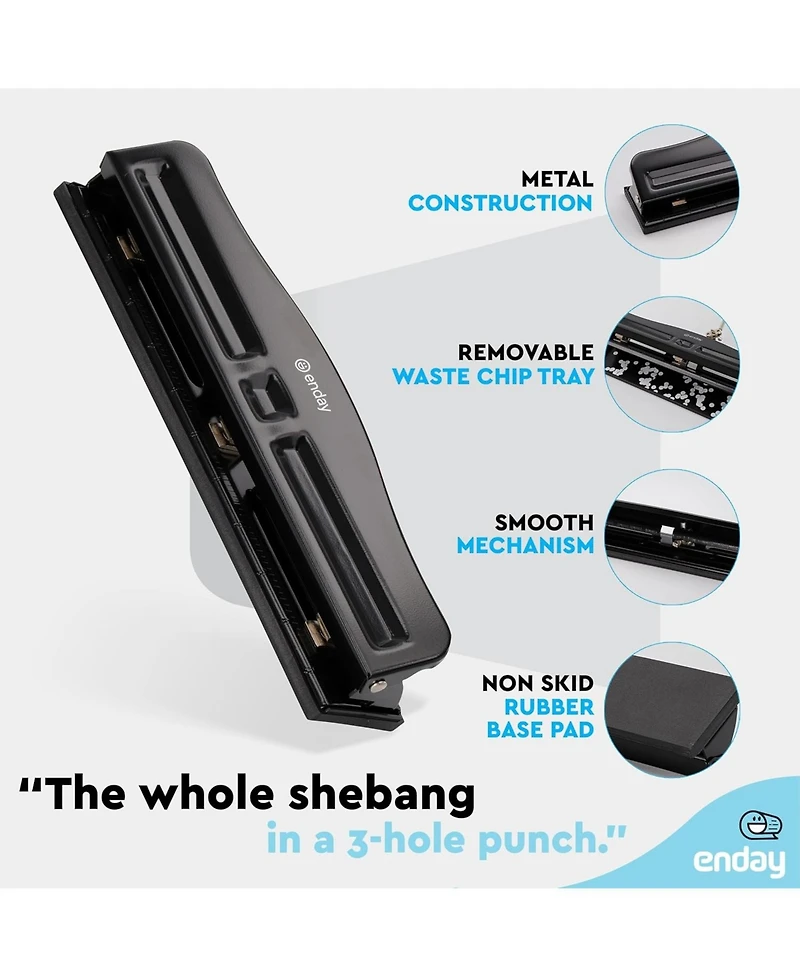 3 Hole Punch Heavy Duty, Ring Puncher for Binder, 10 Sheet Adjustable Paper Punch, Metal Three with Built-in Waste Chip Tray, Deskto