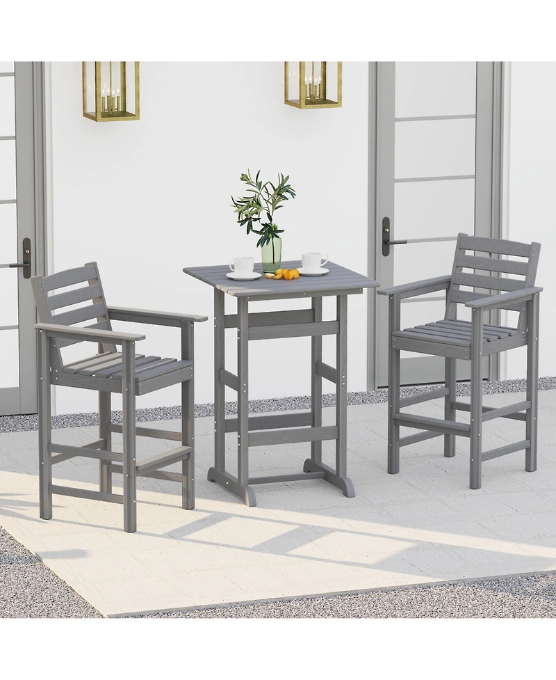 30 Inch Square Bar Table Dining Table with Slatted Tabletop for Poolside-Gray