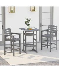 30 Inch Square Bar Table Dining Table with Slatted Tabletop for Poolside-Gray