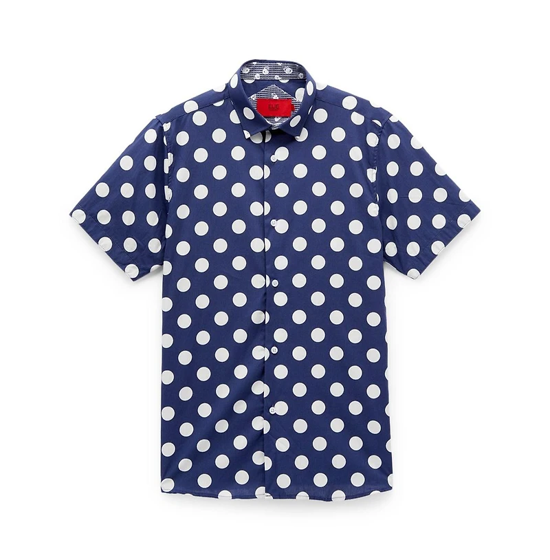 Elie Balleh Boys Navy Short Sleeve Polka Dot Slim Fit Shirt