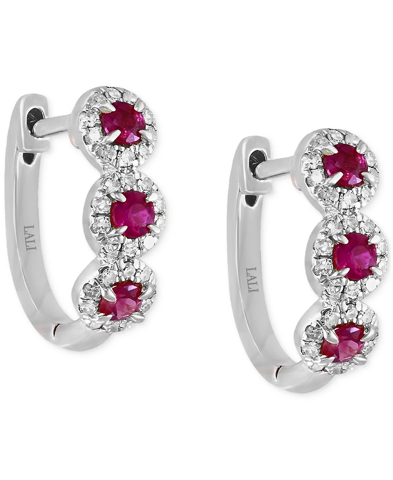 Lali Jewels Ruby (1/3 ct. t.w.) & Diamond (1/5 ct. t.w.) Hoop Earrings in 14k White Gold