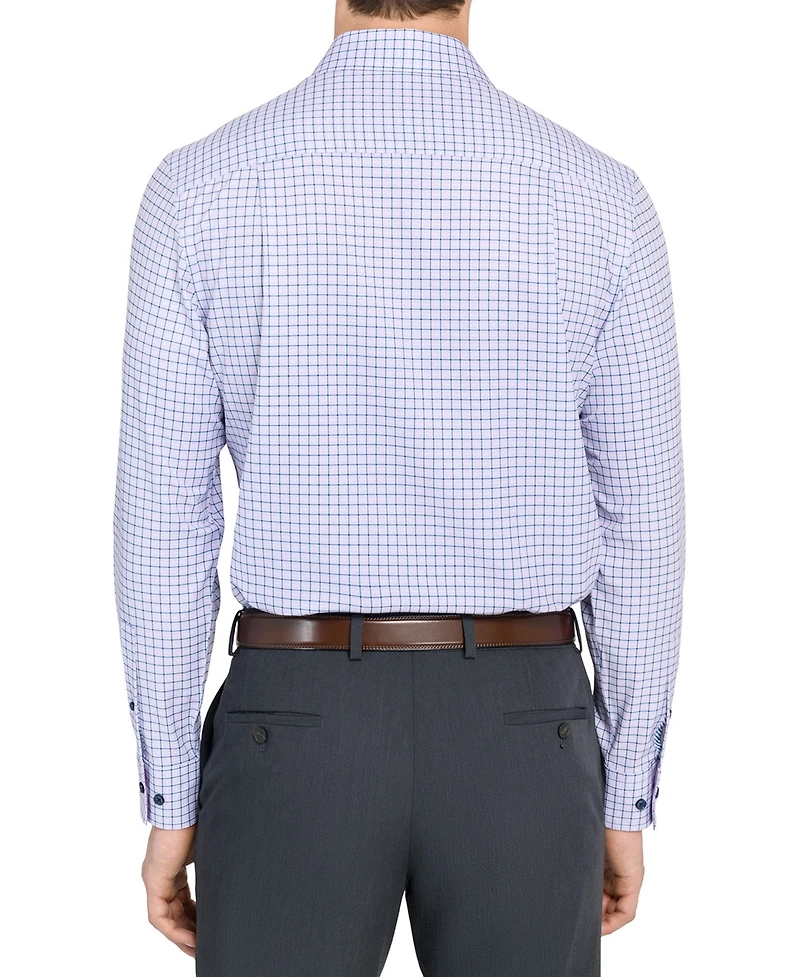 Men's Slim Fit Square Plaid 4-Way Stretch Performance Dress Shirt