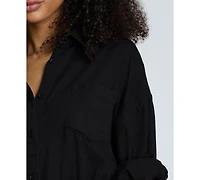 Kenneth Cole Women's Cotton Button-Front Long-Sleeve Romper