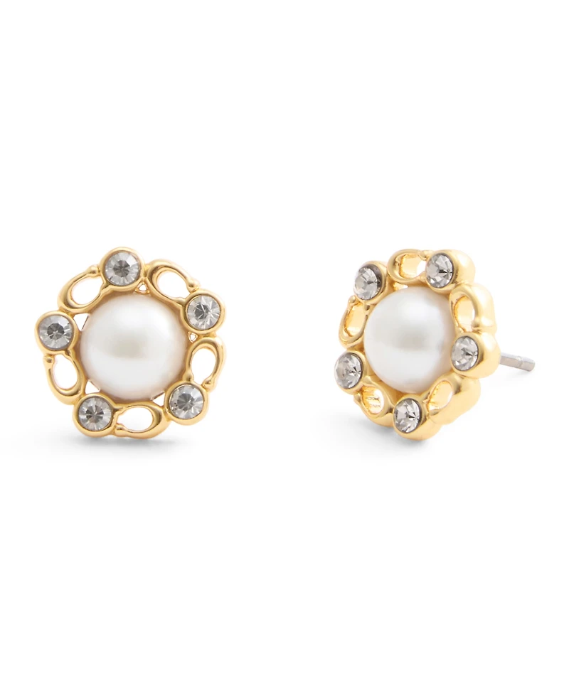 Coach Faux Stone Signature Heritage Cultivated Pearl Stud Earrings