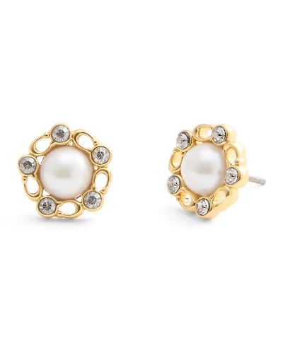 Coach Faux Stone Signature Heritage Cultivated Pearl Stud Earrings