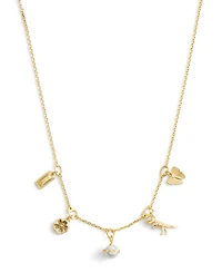 Coach Faux Stone Signature Heritage Cultivated Pearl Mixed Charm Bib Necklace