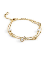 Coach Faux Stone Signature Heritage Cultivated Pearl Charm Double Strand Bracelet