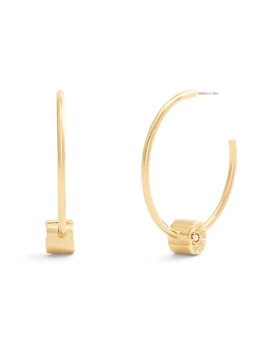 Coach Faux Stone Signature Tea Rose Medium Hoop Earrings