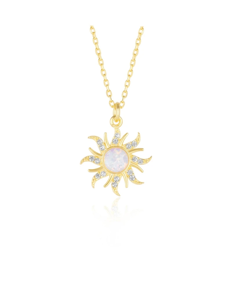 Spero London White Opal Sun & Sunburst Necklace Sterling Silver