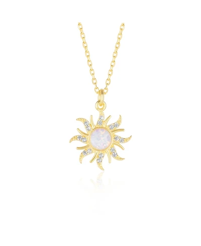 Spero London White Opal Sun & Sunburst Necklace Sterling Silver