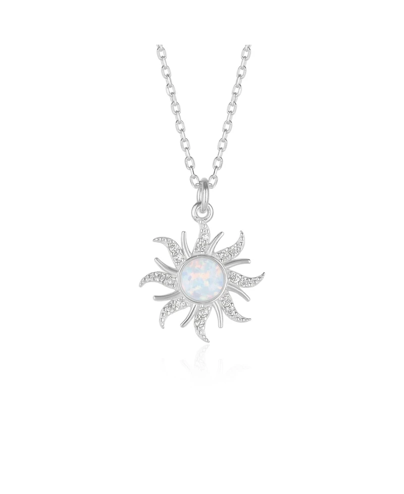 Spero London White Opal Sun & Sunburst Necklace in Sterling Silver