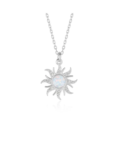 Spero London White Opal Sun & Sunburst Necklace in Sterling Silver