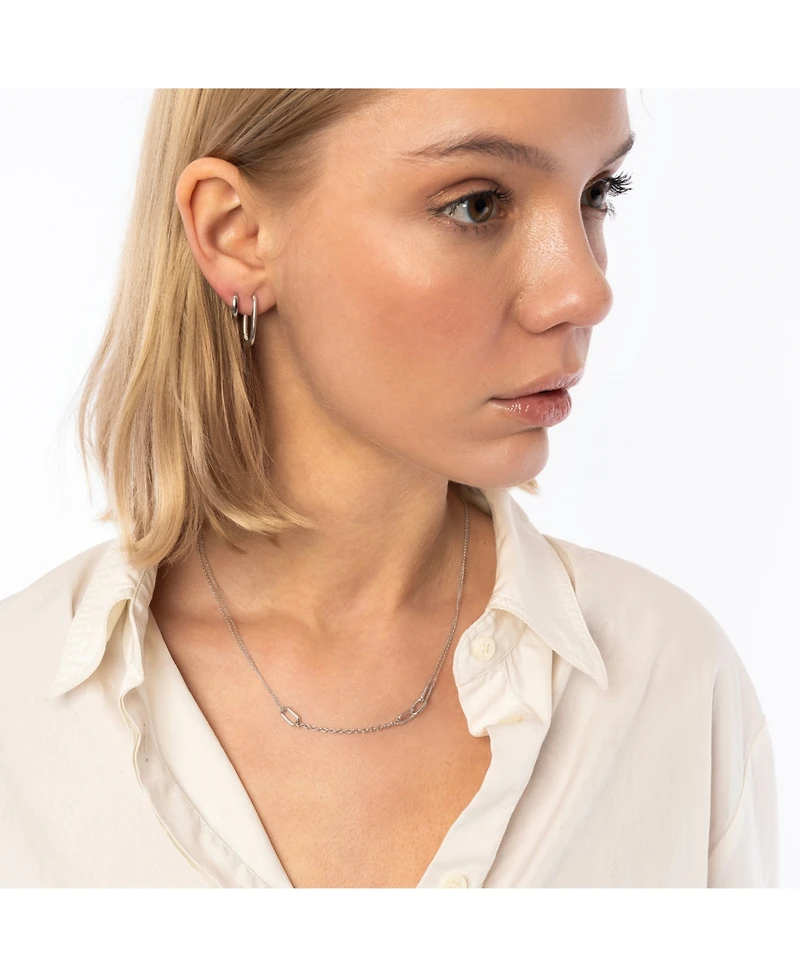 Spero London Oval Rectangular Sterling Silver Hoop Earring