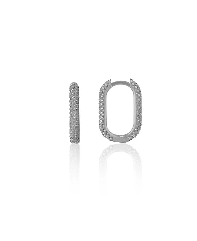 Spero London Pave Rectangular Sterling Silver Oval Hoop Earring