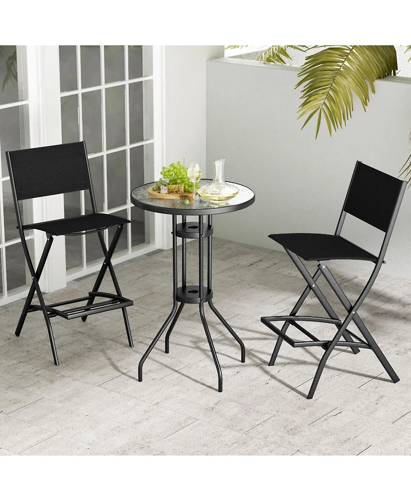 Outdoor Folding Bar Height Stool Set of 4 with Metal Frame and Footrest-Black