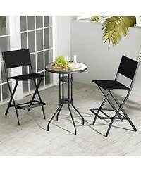 Outdoor Folding Bar Height Stool Set of 4 with Metal Frame and Footrest-Black