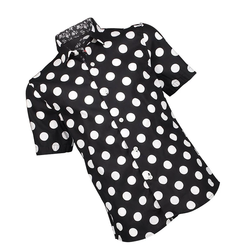 Elie Balleh Big Boys Black Short Sleeve Navy Polka Dot Slim Fit Shirt