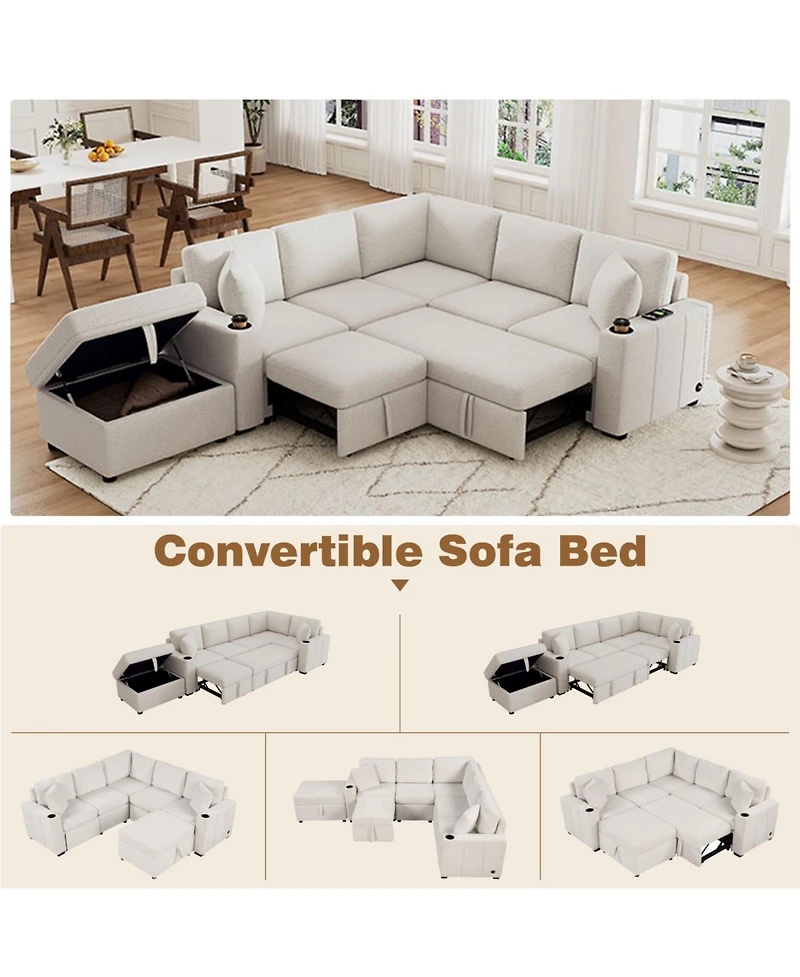 Streamdale 84.7" Convertible Sectional Sofa Bed with Ottoman