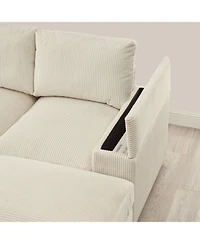 Streamdale Furniture Corduroy Sectional Sofa with Ottomans