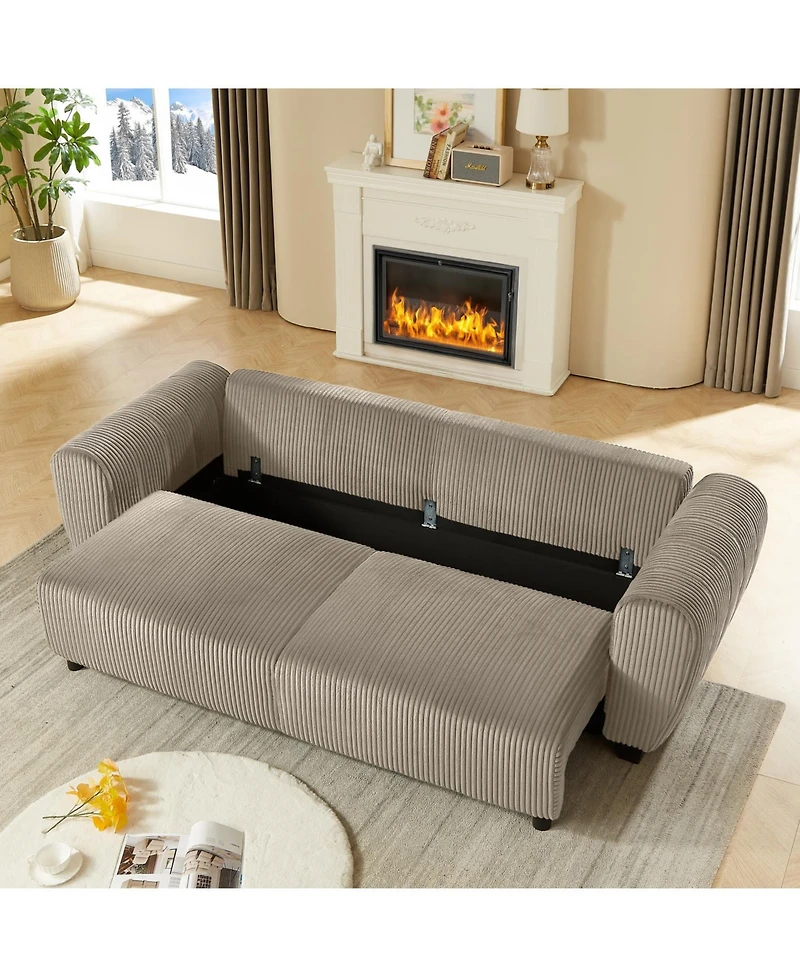 Streamdale Corduroy Sleeper Sofa Couch with Storage - Light Brown
