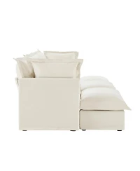 Streamdale Cream Chenille 3-Seat Sofa with Ottomans & Sleeper