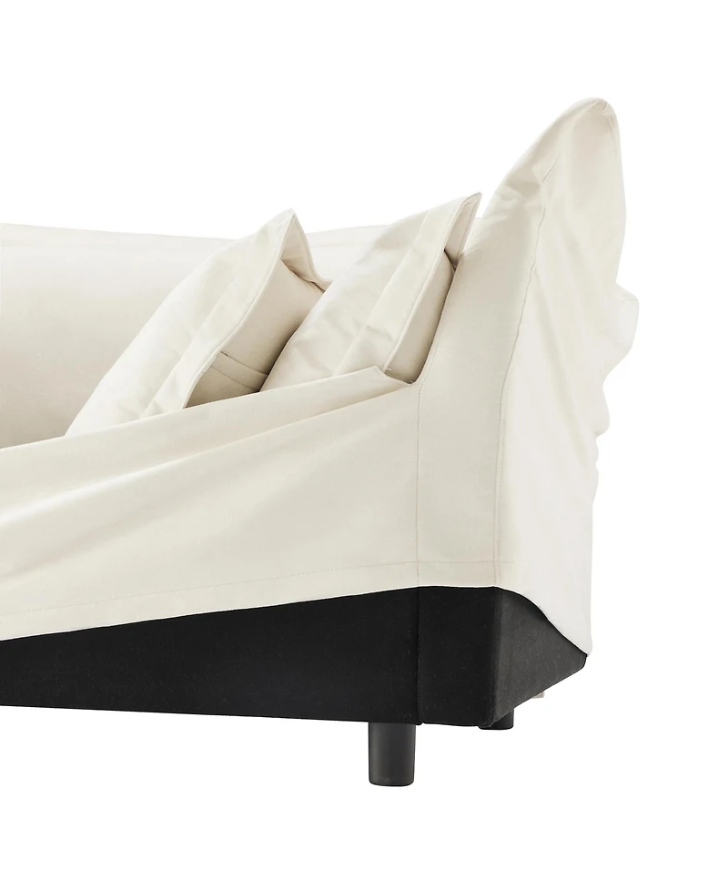 Slipcovered 2-Seater Armless Sofa with Pillows, Chenille Fabric, Cream