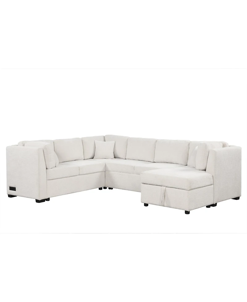 Streamdale Furniture 108" U-Shaped Sectional Sofa Bed with Storage Chaise, Usb Ports & Power Sockets